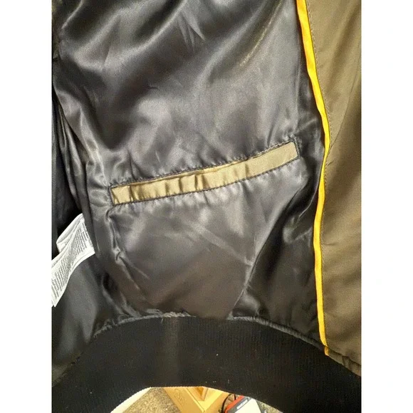 DKNY Women's Puffer Bomber Jacket Faux Fur Trim Hooded Khaki Olive Green - Picture 7 of 7